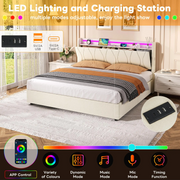 5ft King Size Ottoman Bed Frame Hydraulic Storage RGB LED Charging Station
