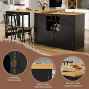 360° Swivel Dining Bar Table Kitchen Island, with Storage Cabinet with Wine Rack