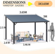 Aluminium Lean to Gazebo Outdoor Metal Harodtop Wall-Mounted Heavy Duty Pergolas