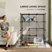 Large Cat Cage, Indoor Cat Enclosure, Four-Tier Cat Playpen with Hammock, Ramps
