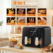 Air Fryer 9L Dual Basket 8 Program for Oil Free & Low Fat Healthy Cooking 2400W