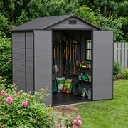 Plastic Garden Tool Storage Shed 6x6FT Outdoor Bike Bin House w/ Lockable Doors