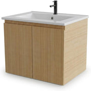 600mm White Vanity Unit Wall Hung Basin 2 Drawer Bathroom Storage Cabinet Gloss