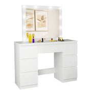 White Dressing Table Wood Makeup Desk with Hollywood LED Mirror 7 Drawer Bedroom
