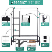 Heavy Duty Clothes Rail 120Kg Load Sturdy Clothes Rack with Shelfs & Shoe Rack