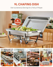 WILPREP 6 Pack Chafer Chafing Dish Set 9L Stainless Steel Bain Marie Food Warmer