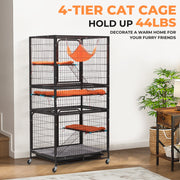 Metal Cat Cage, 4-Tier Small Animal Cage with Wheels, Cat House with Hammock