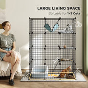 Large Cat Cage, Indoor Cat Enclosure, Four-Tier Cat Playpen with Hammock, Ramps