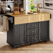 Kitchen Island on Wheels Rolling Storage Trolley with Extendable Worktop, Black