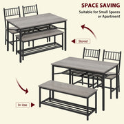 4-Piece Grey Dining Set for 4, Rectangular Table, 2 Chairs & Bench W/ Wine Rack