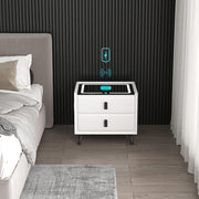 LED Nightstand Smart Bedside Table Modern End Table With USB Ports & Drawer