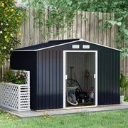 9 x 6FT Galvanised Garden Storage Shed with Sliding Door, Dark Grey