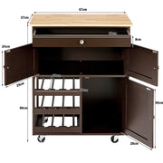 Rolling Kitchen Storage Trolley Cart Cupboard Island Cabinet 3 Tier Wine Rack