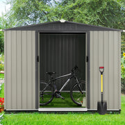 3X5/8X6FT Outdoor Garden Storage Shed w/Sliding Doors Galvanised Metal Grey