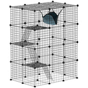 Large Cat Cage, Indoor Cat Enclosure, Four-Tier Cat Playpen with Hammock, Ramps