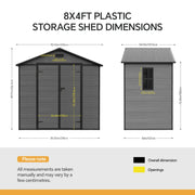 8x4FT Garden Shed Plastic Tool Bike Storage House with Lockable Doors & Floor UK
