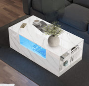 White High Gloss Rectangular Coffee Table LED Lights Storage 2 Drawers 95x55