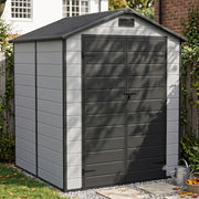 Plastic Garden Shed Apex Roof 6X8FT with Floor Panel Lockable Storage House Grey