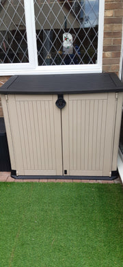Large Keter MIDI Garden 880L Storage Box Beige Shed Outside Store Bike Bin Tool