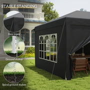 3x6m Garden Pop Up Gazebo Canopy Tent Marquee w/ Carry Bag, Black