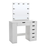 White Dressing Vanity Table Wood Makeup Desk with LED Lights Mirror 6 Drawers