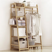 Heavy Duty Wooden Hanging Clothes Garment Rail Corner Open Wardrobe Storage Rack