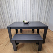 3-Piece Wooden Grey Dining Table Set for 4 People, 2 Grey Benches Dining Set