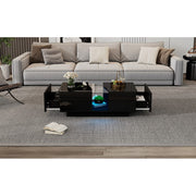 Led Coffee Table with 2 Drawer Storage, High Gloss Coffee Table for Living Room
