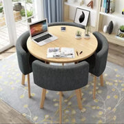 5-Piece Modern Round Dining Table Set + 4 Upholstered Faux Leather Chairs