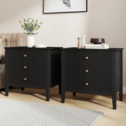 Pair of Large 3 Drawer Bedside Tables - Hales Black Range