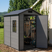 4X6FT All-Weather Plastic Garden Shed Outdoor Tool Storage House w/ Window &Base