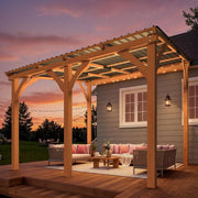 3x3m Wooden Lean-to Hardtop Gazebo Pergola Waterproof Rust-Resistant