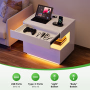 High Gloss Bedside Cabinet Hidden Compartment 3-Colour LED USB Type-C Charging