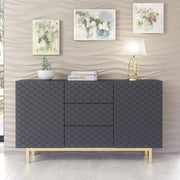 Sideboard TV Cabinet Storage Cupboard Buffet Diamond Pattern Grey Gold 140cm