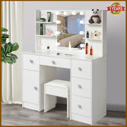Dressing Table with LED Mirror Shelves Drawers Makeup Vanity Desk Dimmable Light