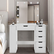 White Dressing Vanity Table Wood Makeup Desk with LED Lights Mirror 6 Drawers