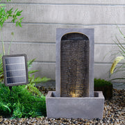 Solar Powered Outdoor Garden Water Feature Straight Slate Effect Fountain w/ LED