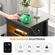 Bedside Table with Hidden Drawer & Charging Station, Nightstand with LED Lights