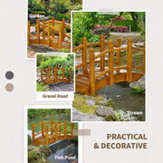 Wooden Garden Bridge with Safety Railings, Arc Footbridge for Pond Backyard Stre