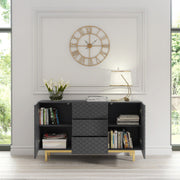 Sideboard TV Cabinet Storage Cupboard Buffet Diamond Pattern Grey Gold 140cm