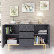 Sideboard TV Cabinet Storage Cupboard Buffet Diamond Pattern Grey Gold 140cm