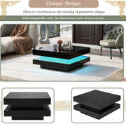 Square Coffee Table Black High Gloss Wooden Centre Tea Table with LED RGB Lights