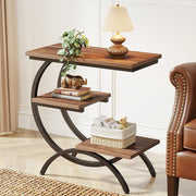 C-Shaped End Table Modern 3-Tier Narrow Side Table with Storage for Living Room