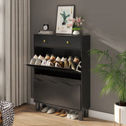 Modern Freestanding Shoe Cabinet Organizer with 2 Flip & 1 Pull-Out Drawers New