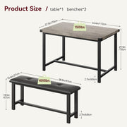 Kitchen Dining Table Set 3 Piece with 2 Upholstered Benches Space Saving Design