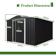Garden Shed 10X12FT Metal Apex Roof Free Foundation Storage House Anthracite