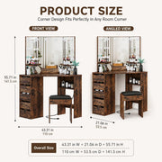 Dressing Table with LED Lights Mirror 5 Drawers Vanity Makeup Desk Multi-Socket