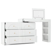 L Shaped Vanity Desk LED Flip Mirror 7 Drawers Dressing Table Bedroom Furniture