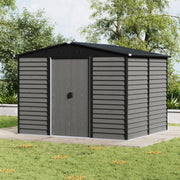 8 x10ft Garden Storage Shed with Double Sliding Door Grey Wood Effect, FREE BASE
