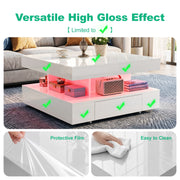 High Gloss LED Coffee Table With 2 Drawers Modern 2 Tier Square Centre Table